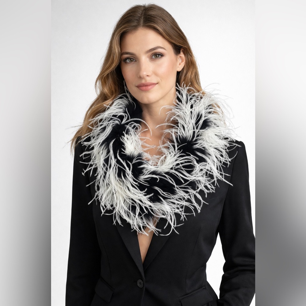 Ostrich 100% Real Feathers Long Scarf Black White new